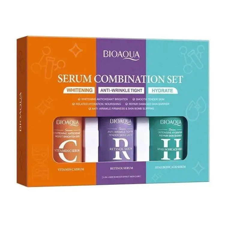 Bioaqua 3‑in‑1 Whitening Anti‑Wrinkle Hyaluronic Acid Serum - 30ml Each