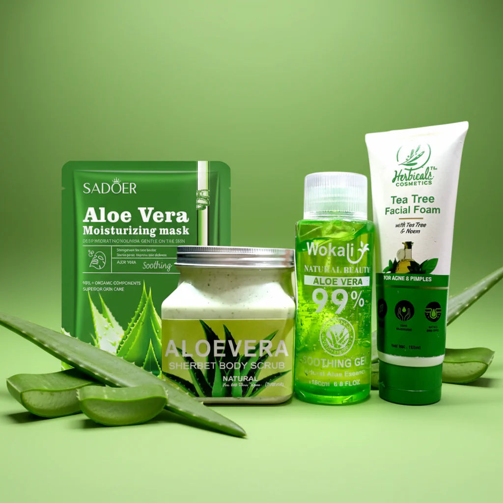 Alovera Deal 4 in 1 Sheet Mask - Scrub - Alovera Gel - FaceWash
