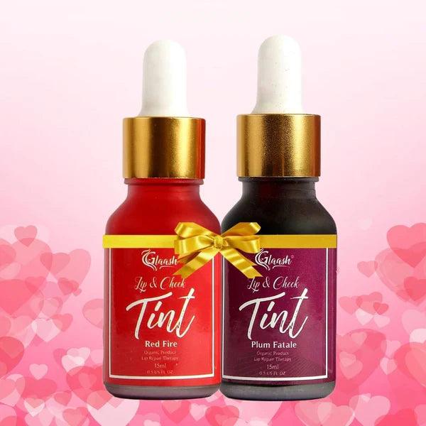 Glaash Water-Based Lip & Cheek Tint – 15 ml Pack of 2: Plum Fatale & Red Fire