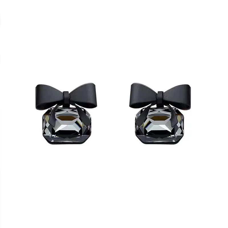 Elegant Black Crystal Bow Knot Stud Earrings