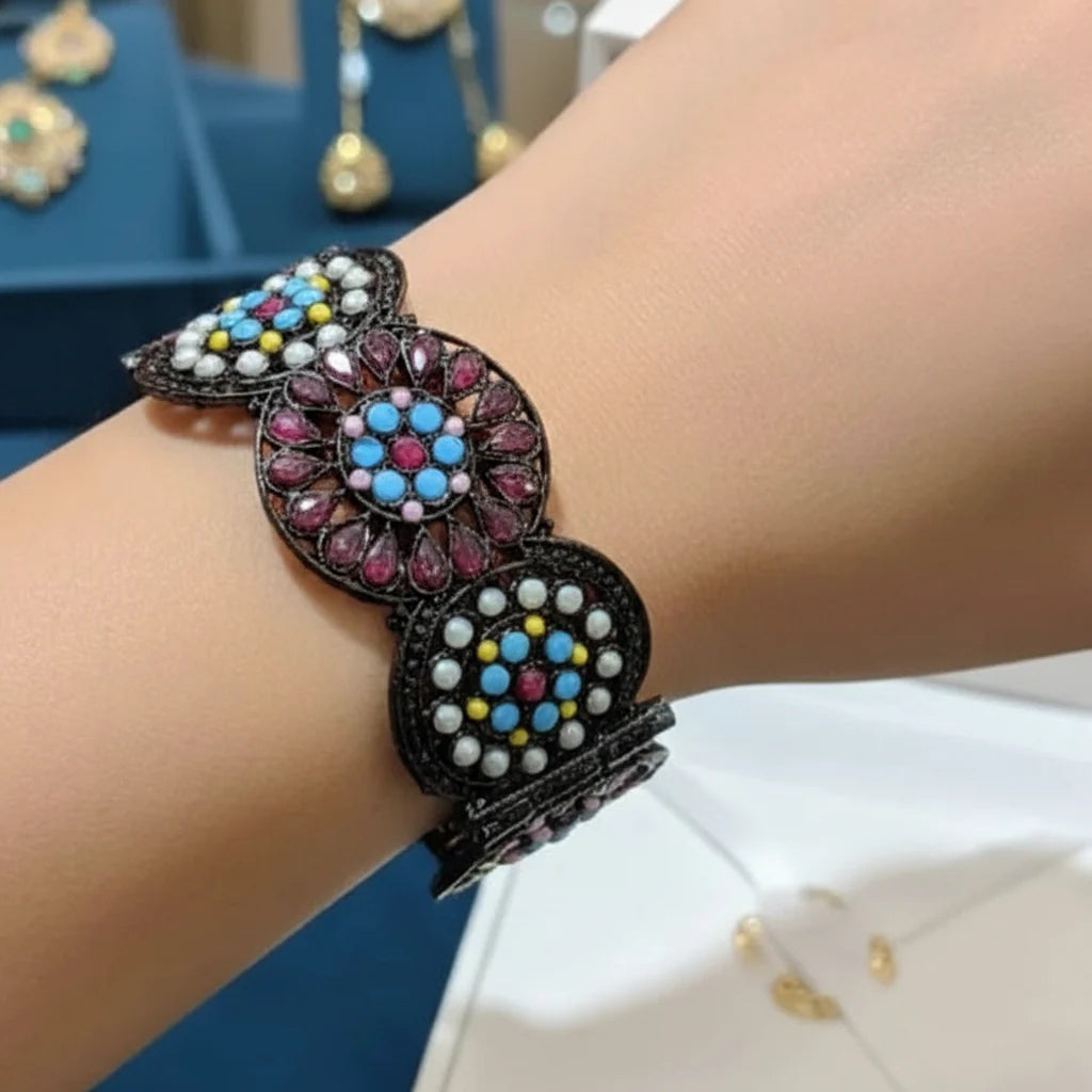Oxidized Bangle – Multi Ruby Color