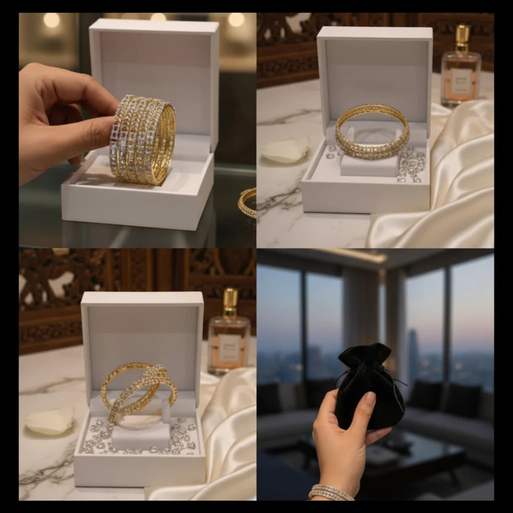 Luxury ZIRCON AD Bangles – 4 Piece Elegant Set