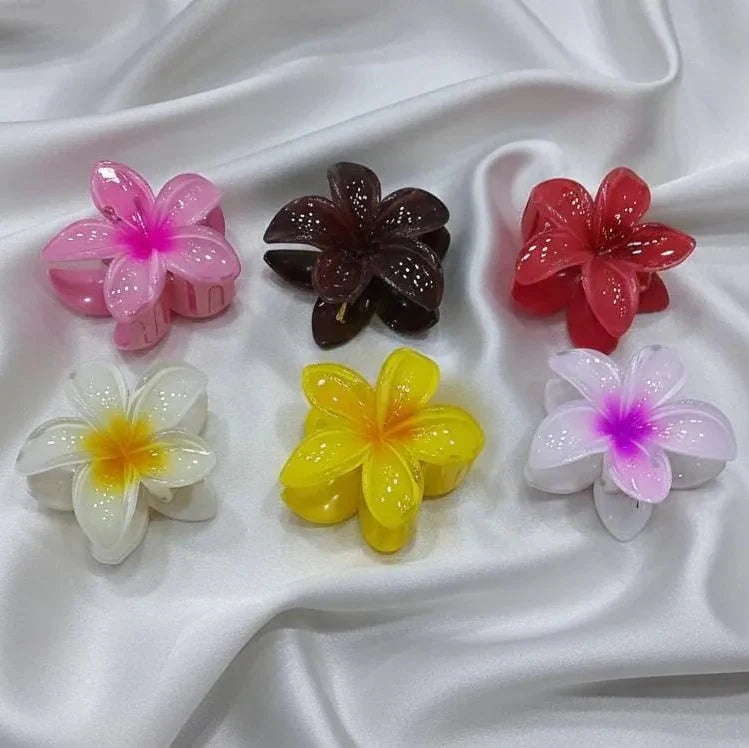 Multi-Colored Tropical Flower Hair Clips - Pack Of 6