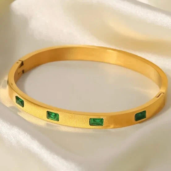 Stainless steel Green stone handcuff