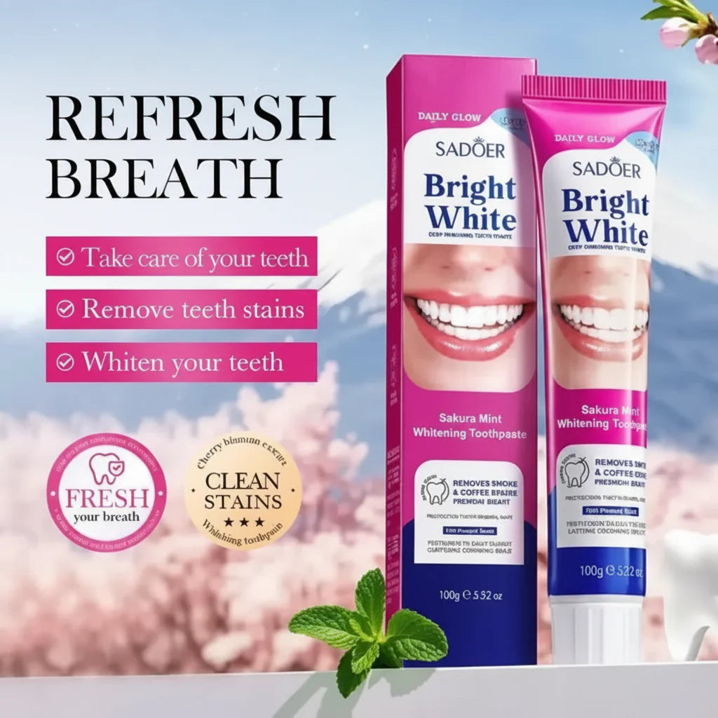 Sadoer Bright White Sakura Mint Whitening Toothpaste - 100g | Premium Skincare & Beauty Products in Pakistan
