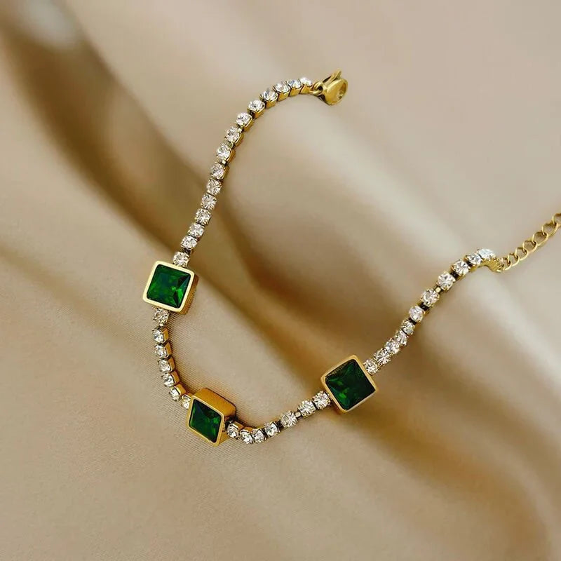 Luxury Green Emerald Stainless Steel Bracelet