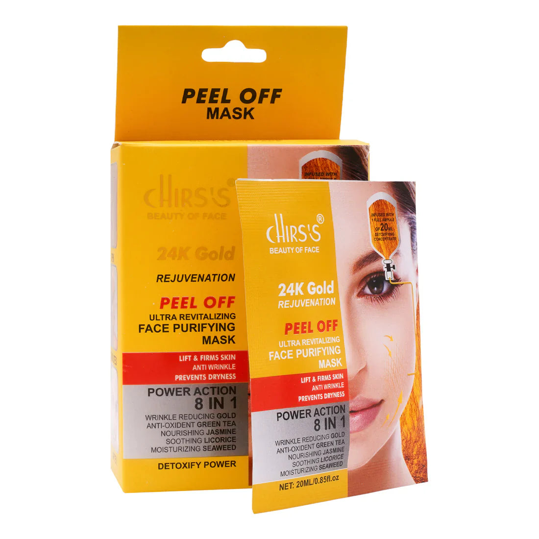 Chirs's 24k Gold Rejuvenation Peel Off Mask 8 in 1 Face Purifying
