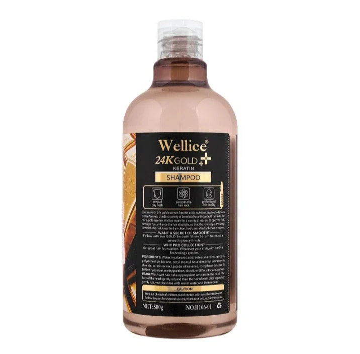 Wellice 24K Gold Keratin Ampoule Care Serum Shampoo,500ml