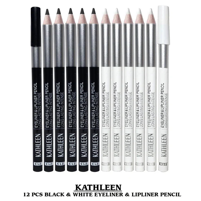 Kathleen 12 Pcs Black And White Eye liner Pencil