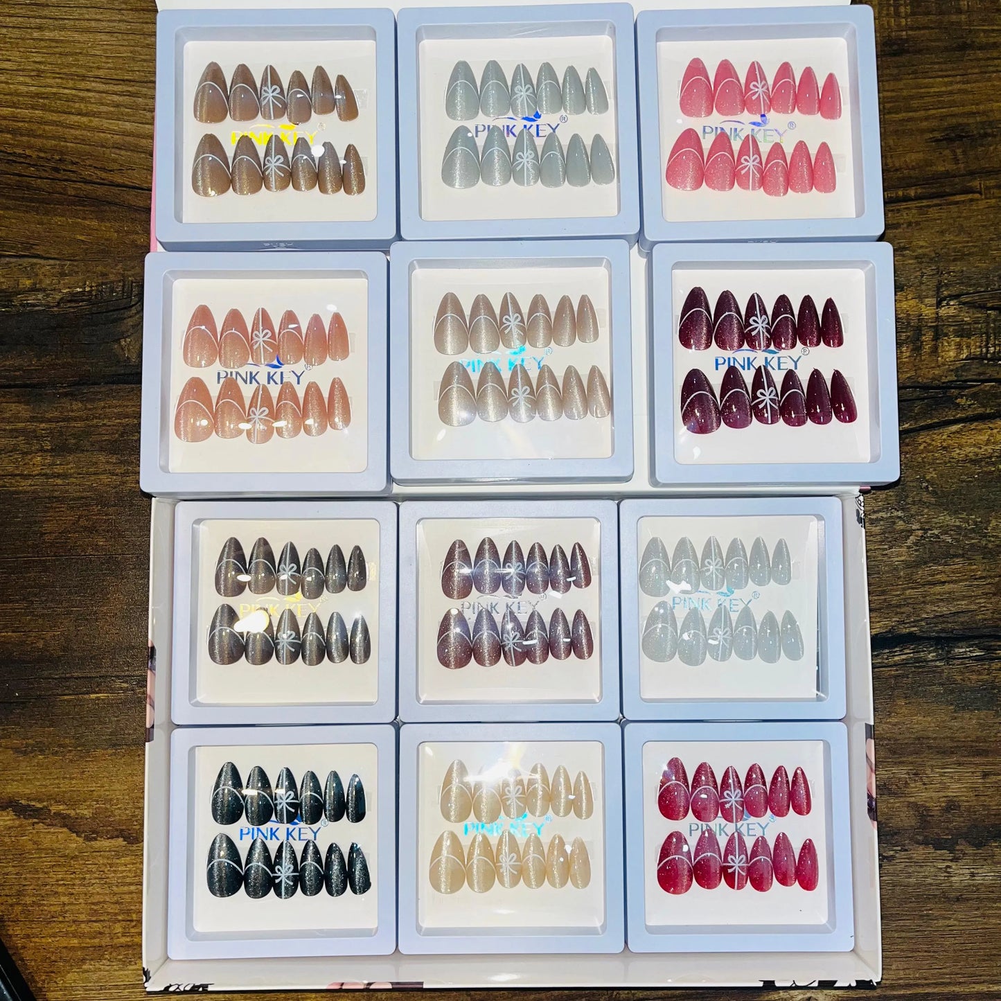 Pink key Stylish Cute Bow Salon Look Artifical Nails With Free Stickers (12 Pcs)
