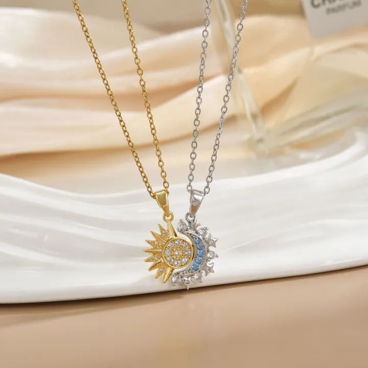 New Stainless Steel Magnetic Sun Moon Couple Locket