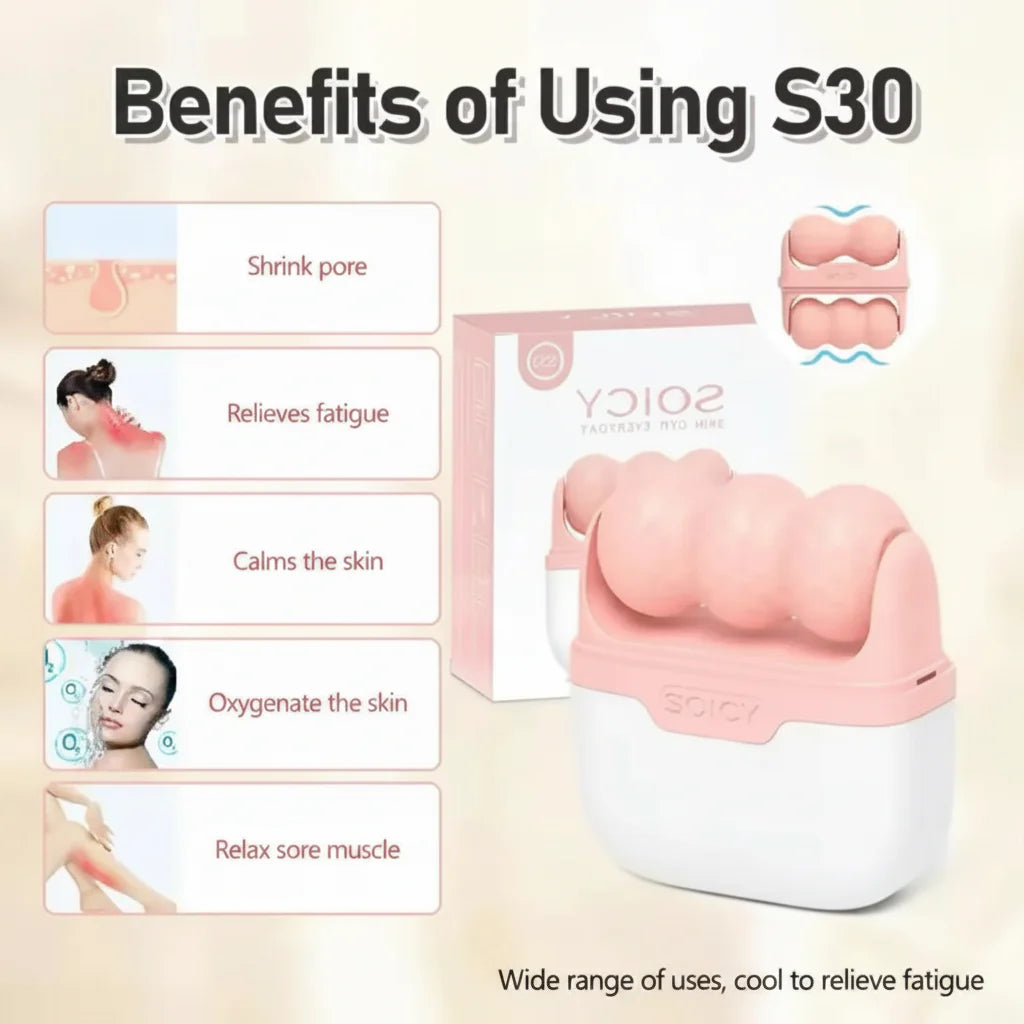 2-in-1 W+V Shaped Face Roller & Cool Ice Body Massager