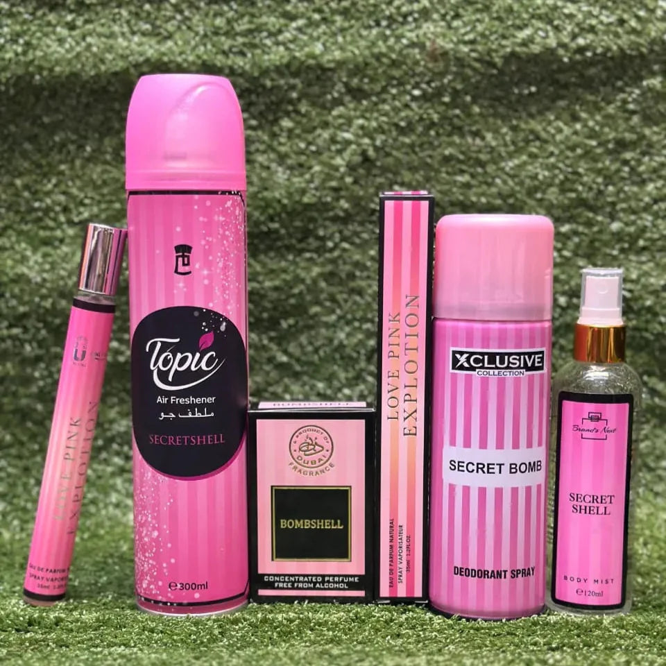 Bombshell Premium Fragrance Gift Set – Pack of 5 (Air Freshener, Body Mist, Body Spray, Pen Perfume, Attar)