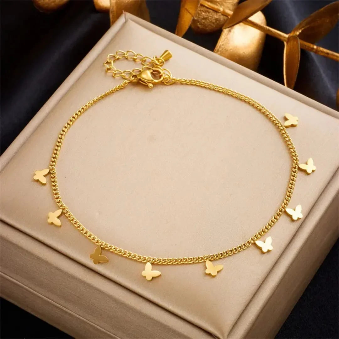 Stainless Steel Butterfly Anklet – Elegant & Trendy Foot Jewelry