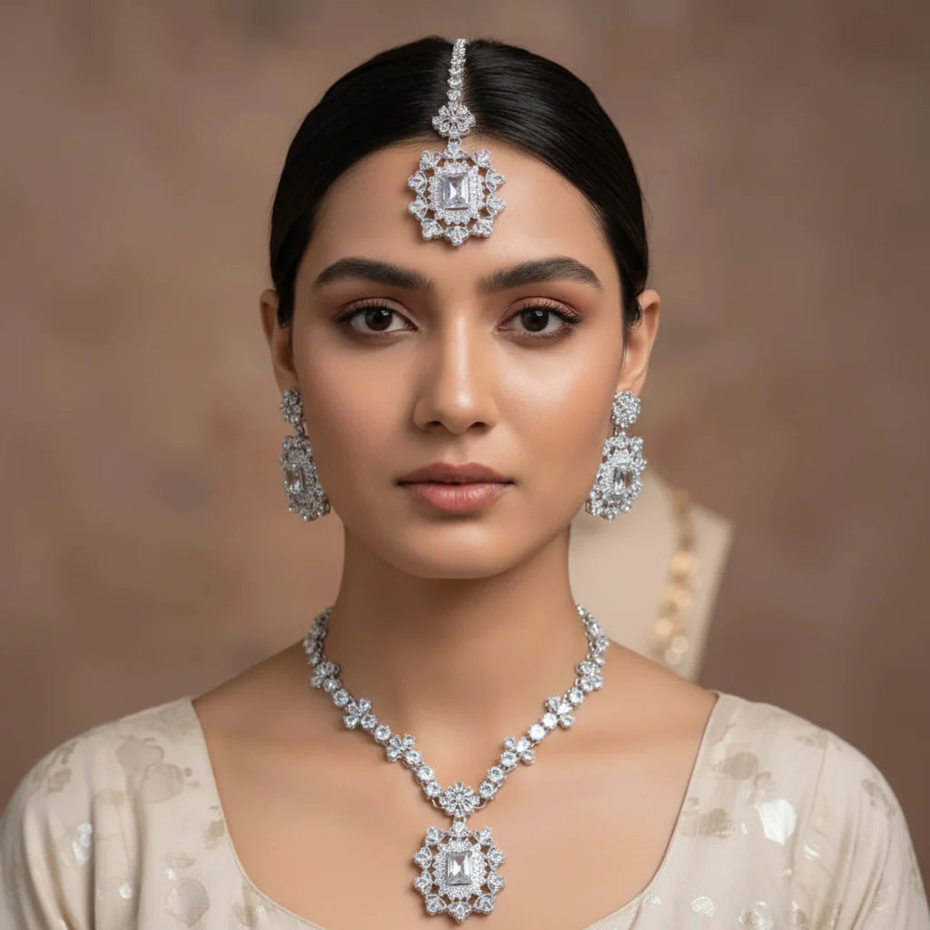 Rajwari Necklace Set Combo – Bracelet, Jhumki & Necklace