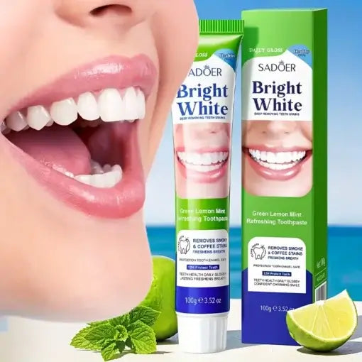 Sadoer Bright White Deep Removing Teeth Stains Green Refreshing Toothpaste 100g | Premium Skincare & Beauty Products in Pakistan