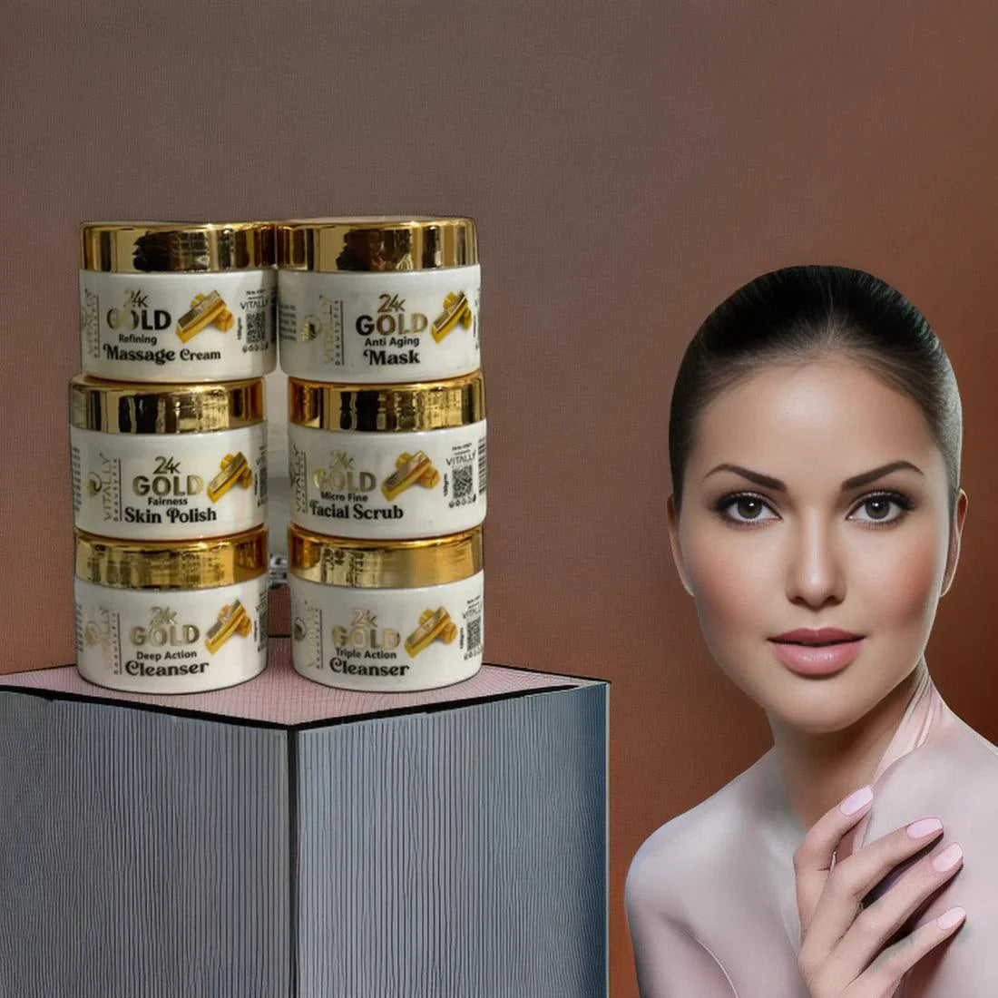 Vitally Gold 6 Steps Facial Set with Free Gift CLeansing Milk - 120gm