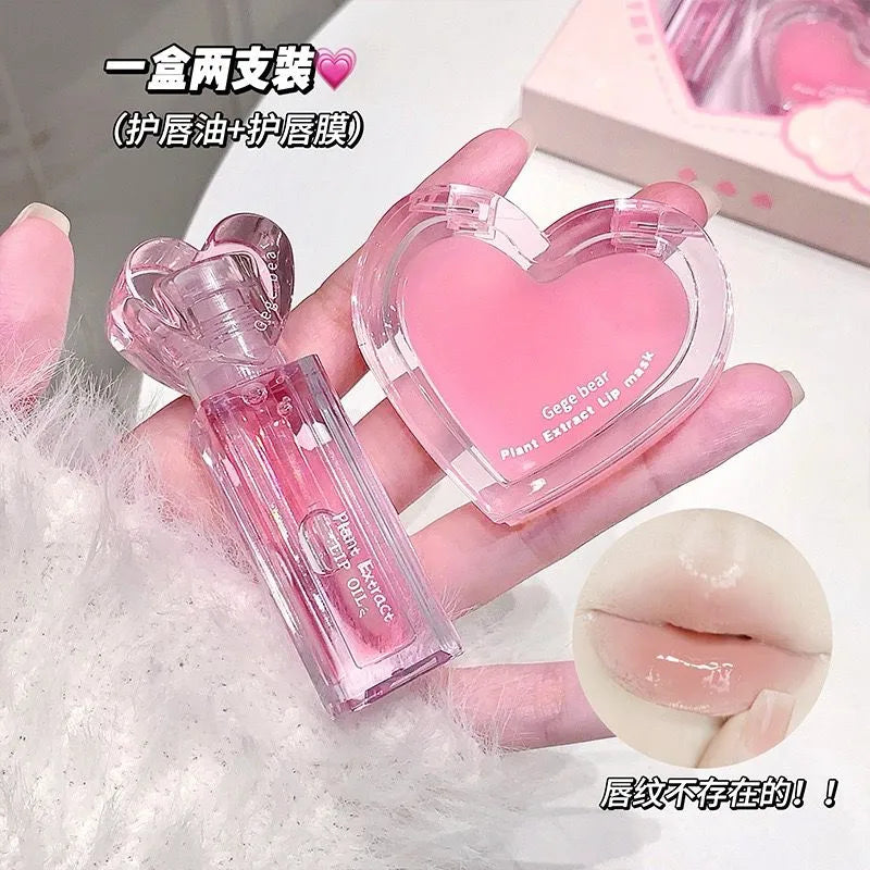 Gege Bear Plant Extract Lip Mask Lip Oil - 2Pcs Set