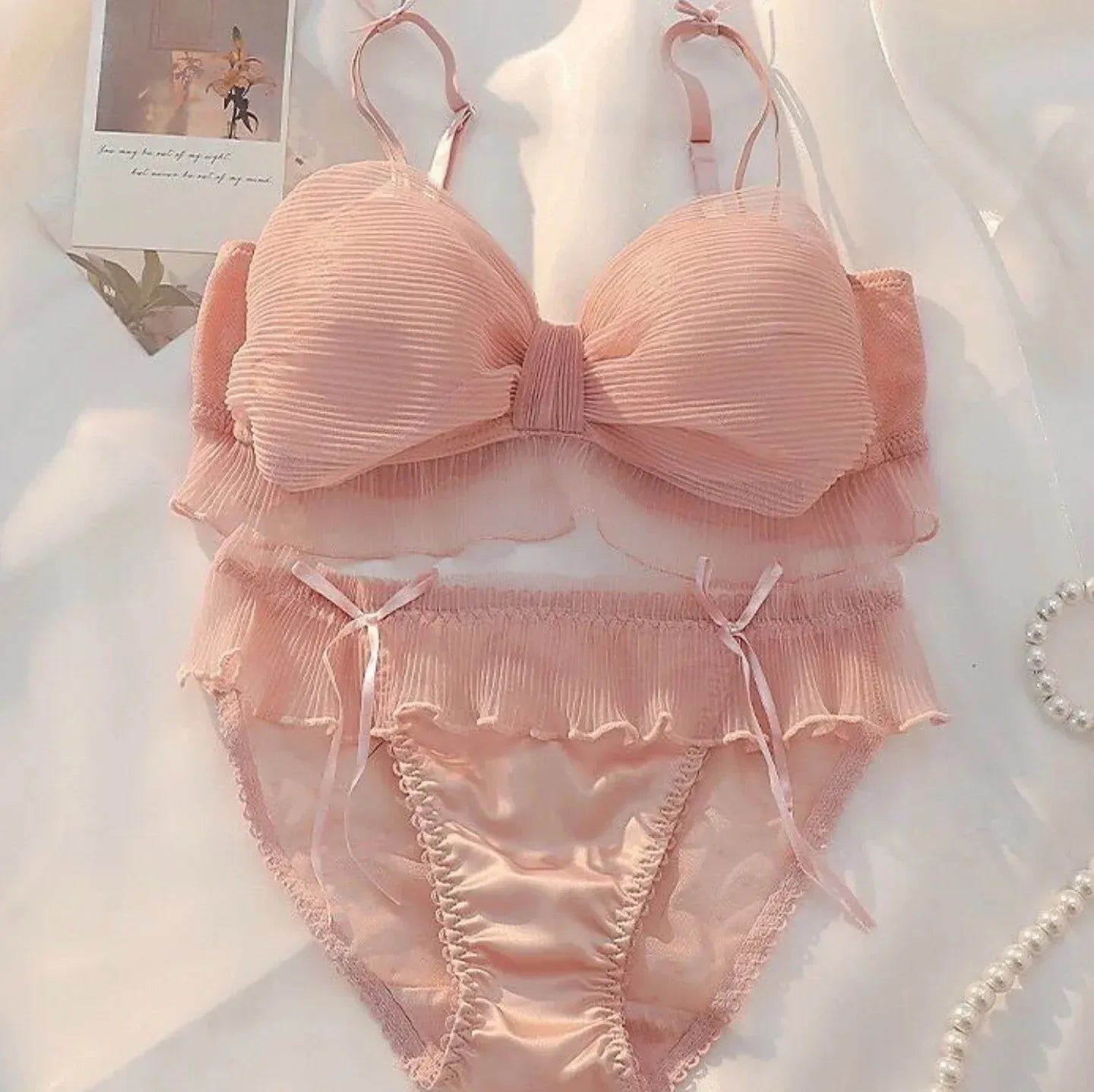 Cute Stylish Bow Style Padded Soft Bra Set