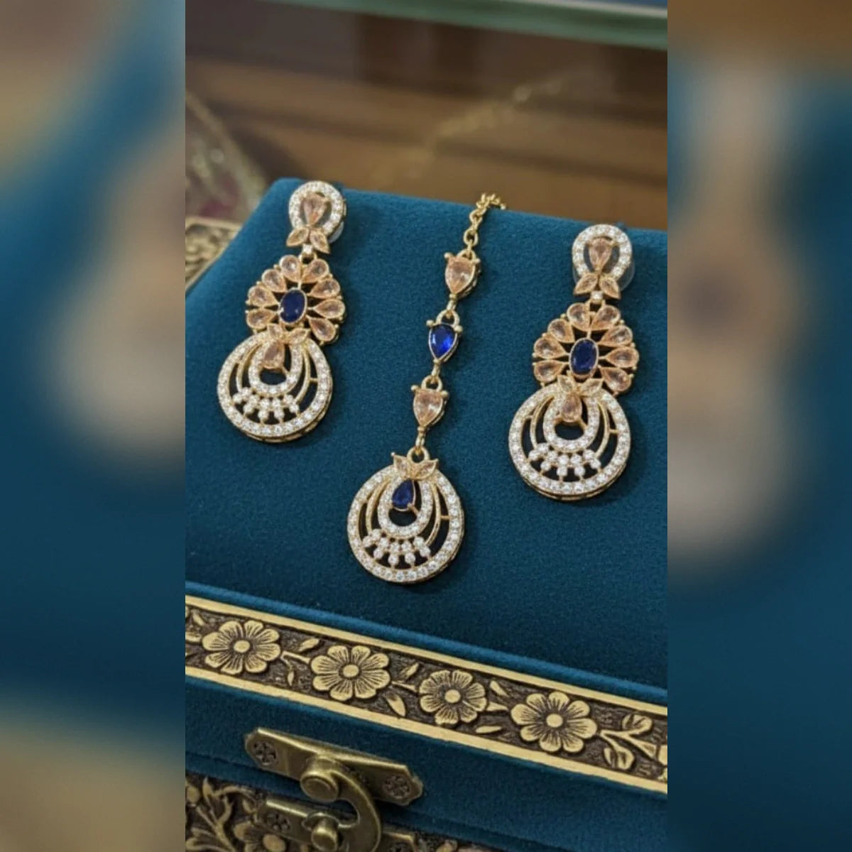 Zircon Tikka Earring Set – Elegant Bridal Sparkle