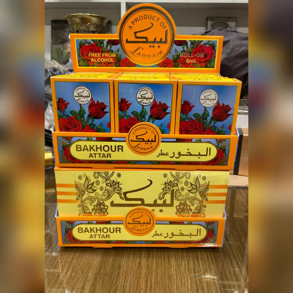 Original labbaik Al-bakhoor attar With Tasbeeh - 6ml (Pack of 6)