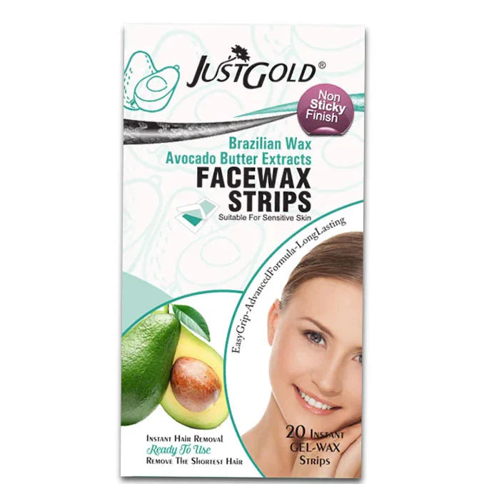 Justgold’s Face Wax Strips - Brazilian Wax Avocado Butter Extracts (20 Strips)