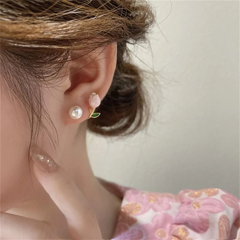 Korean Tulip Pearl Earrings