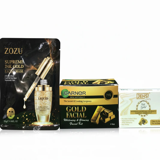 3-in-1 Gold Deal – Gold Sheet Mask, Gold Facial & Gold Soap