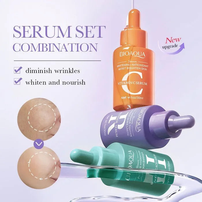 Bioaqua 3‑in‑1 Whitening Anti‑Wrinkle Hyaluronic Acid Serum - 30ml Each