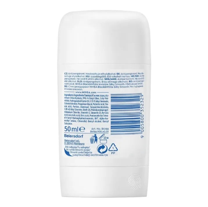 Nivea Black & White Invisible Silky Smooth, 48H Deodorant Stick - 50ml