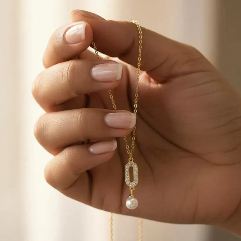 Stainless Steel Golden Chain With White Pearl