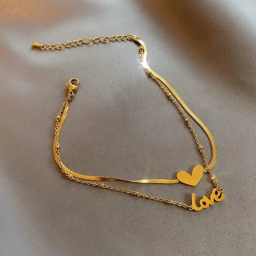Double-Layer LOVE Heart Anklet