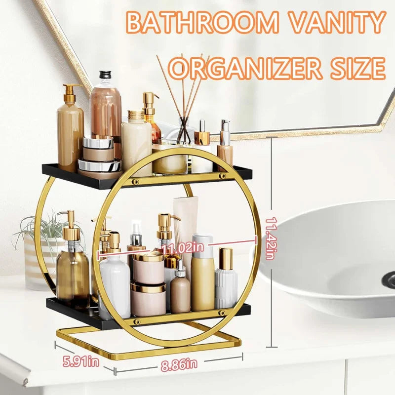 2 Tier Bathroom Countertop Makeup Organizer - Golden