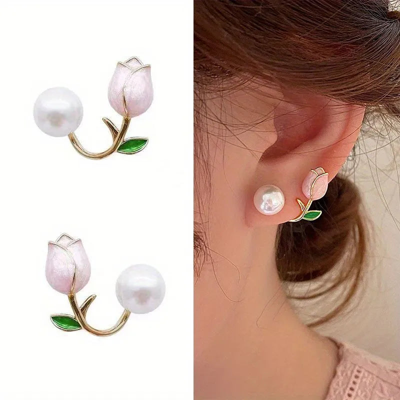 Korean Tulip Pearl Earrings