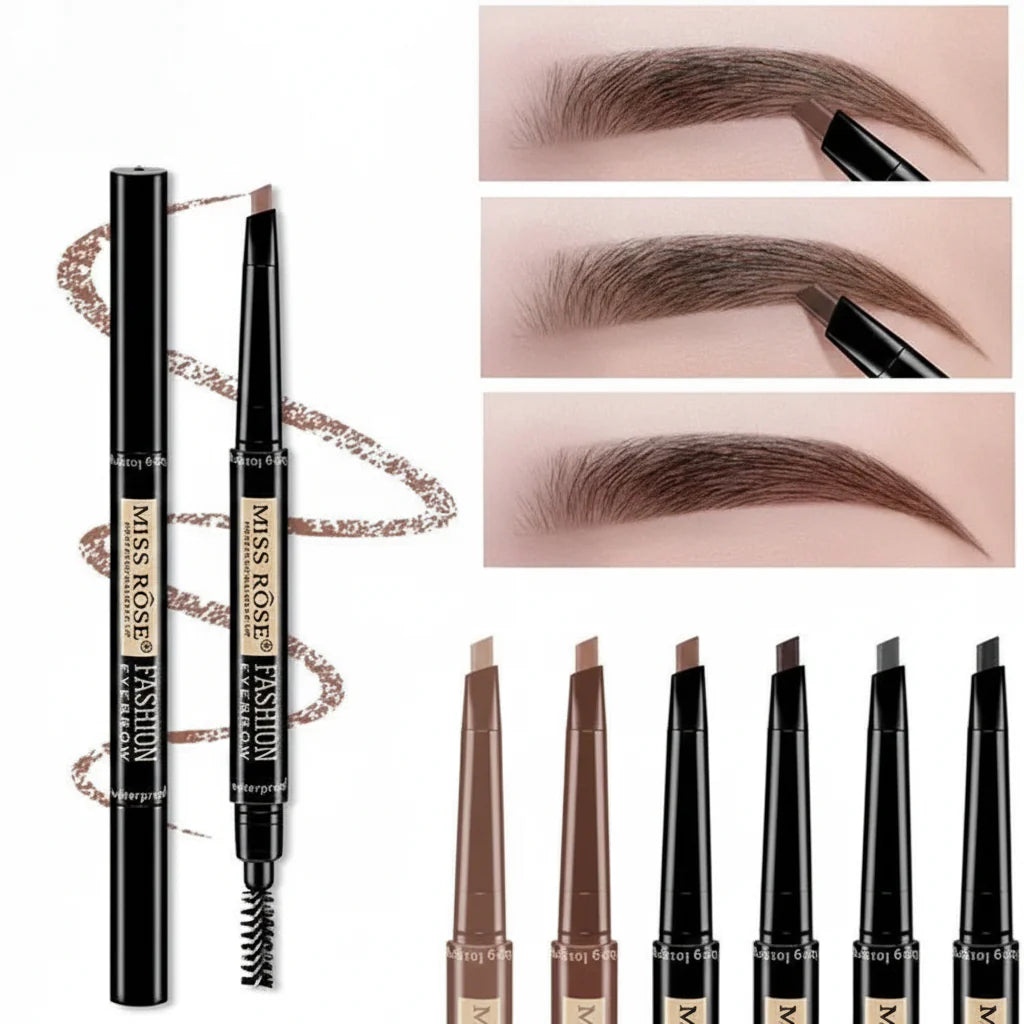 Miss Rose Double Head Long Lasting Waterproof Eye Brow Pencil & Brush - 2 - in - 1