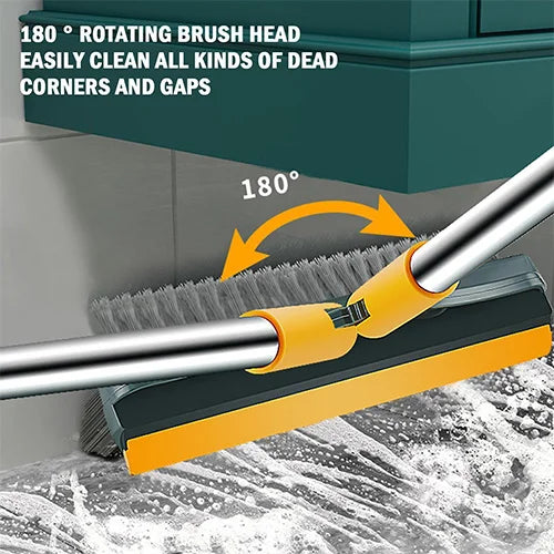 2 in 1 Cleaning Brush Floor Scrub Broom Wiper Scraper Rotatable Tool Long