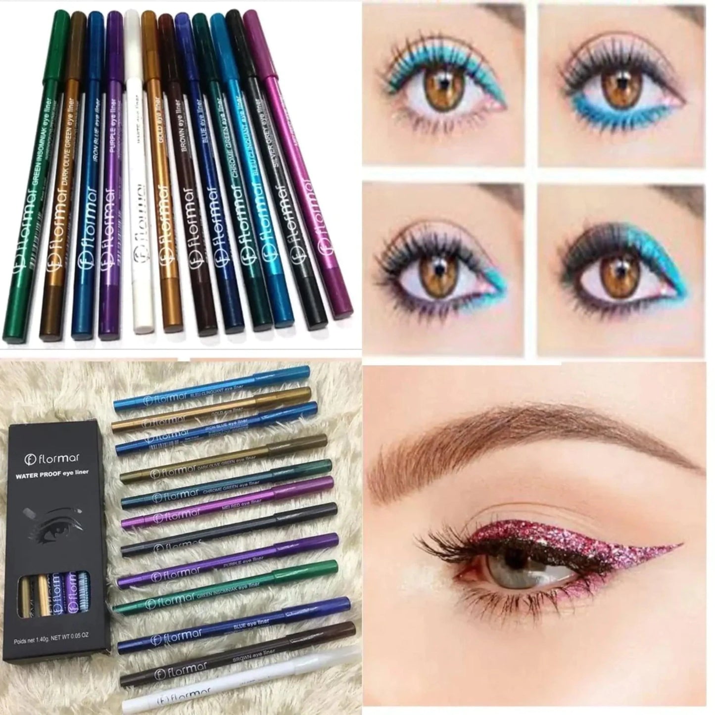 Flormar Waterproof Pencil Eyeliners -  Pack of 12