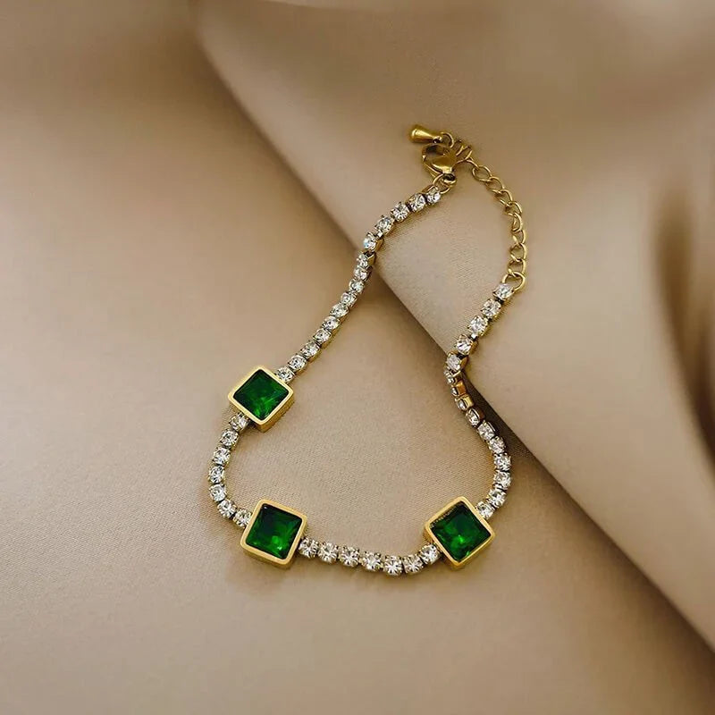 Luxury Green Emerald Stainless Steel Bracelet