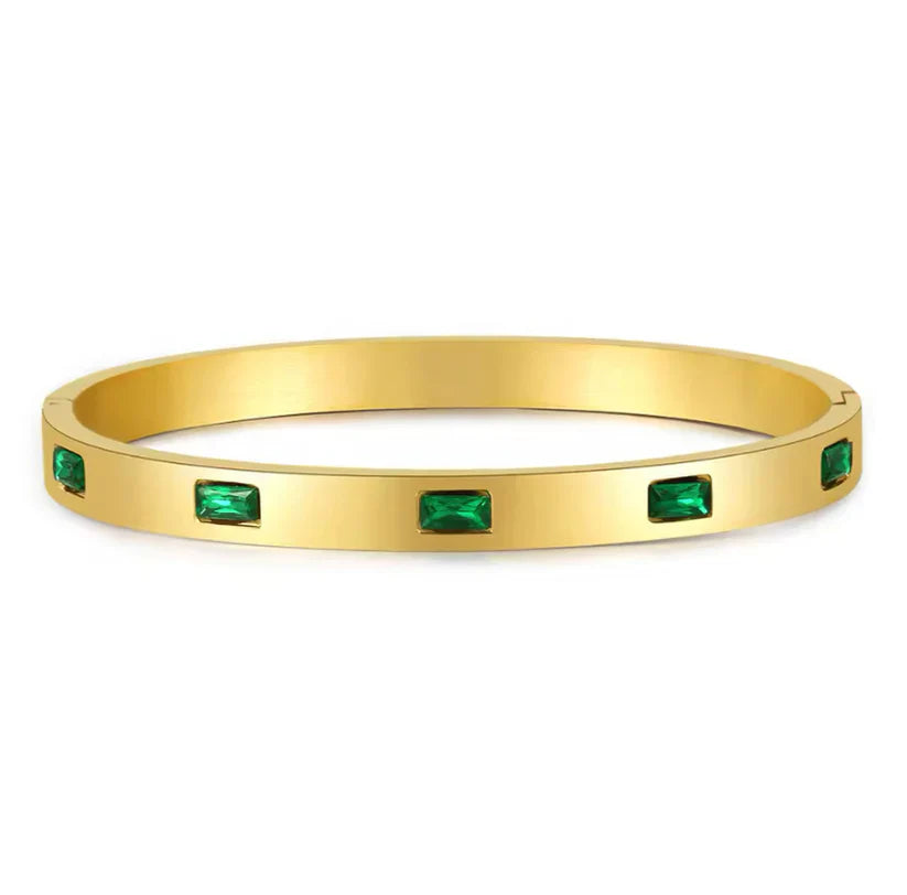 Stainless steel Green stone handcuff