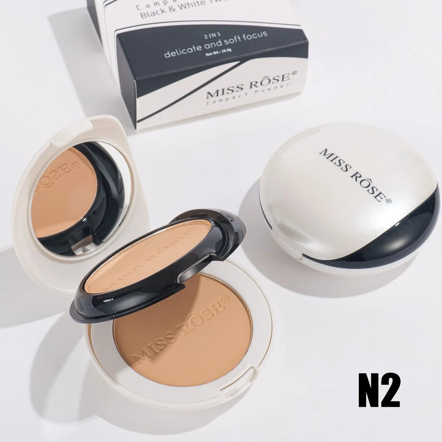 Miss Rose Black & White Two-Tone Compact Powder