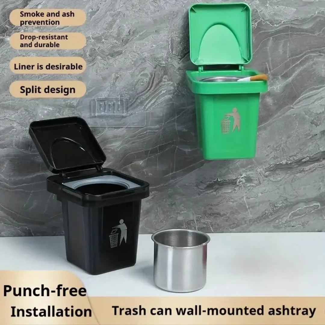 Wall-Mounted Mini Trash Can & Ashtray with Lid