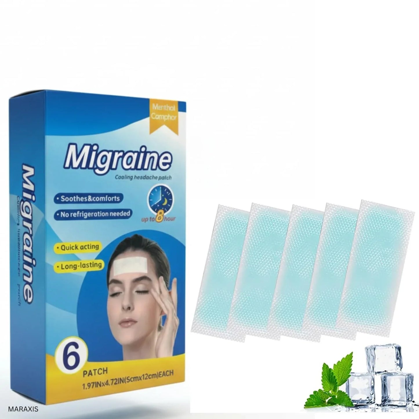 Migraine Cooling Headache Patch with Menthol & Camphor - 6 pcs