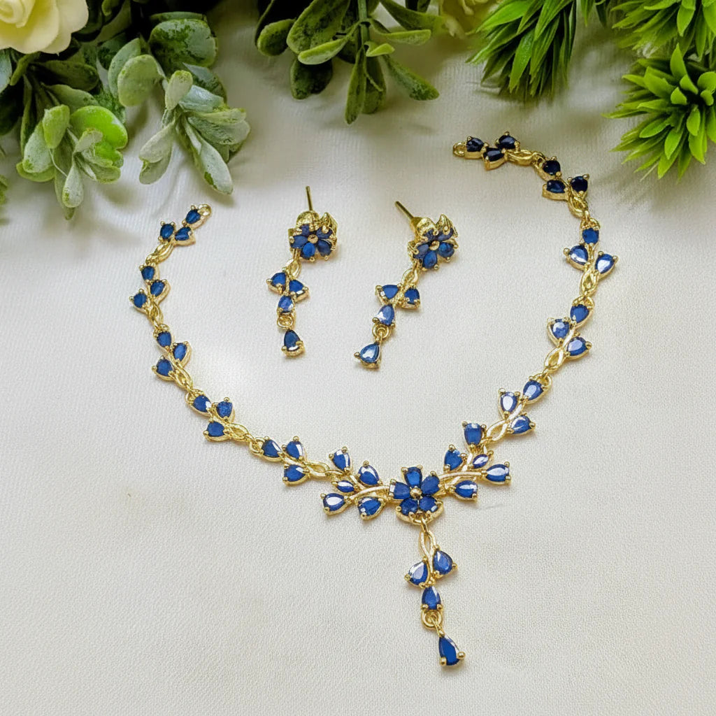 Zircon Necklace & Earring Set – AD Jewelry Collection in Gold Finish