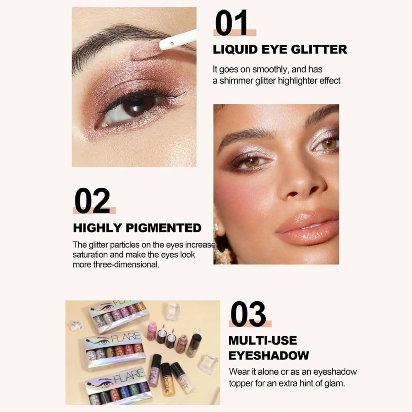 Flare Glitter Eye Shadow - 6Pcs