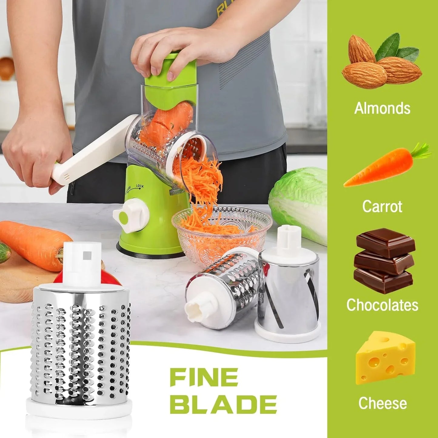 3-in-1 Vegetable Cutter – Multifunctional Rotary Drum Slicer