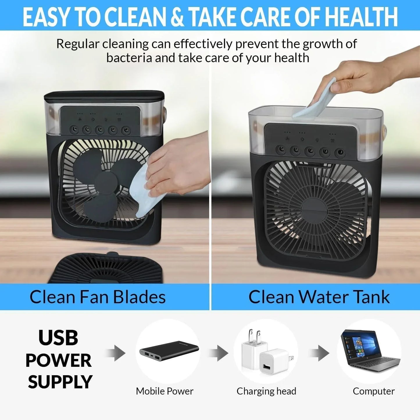 Portable Air Conditioner Fan, 3 In 1 Ice Mist