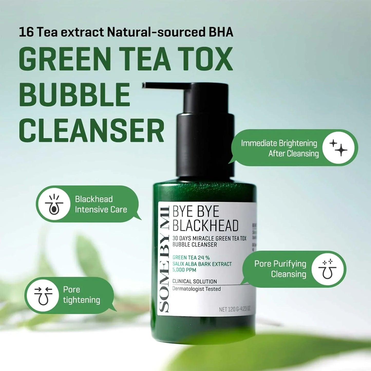 Some By Mi Bye Bye Blackhead 30 Days Miracle Green Tea Tox Bubble Cleanser - 120g | Premium Skincare & Beauty Products in Pakistan