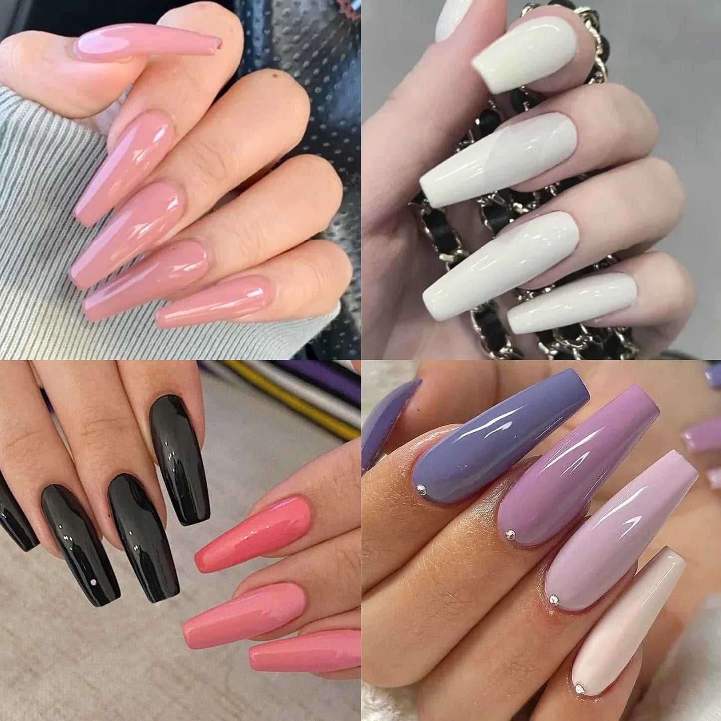 576 Pcs False Nails – Short Coffin & Almond French with Free Glue & Jelly Stickers