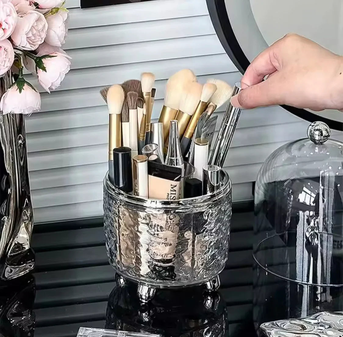 Luxury Silver Makeup Brush Storage Box With Cover