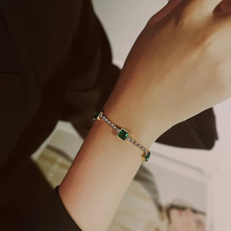 Luxury Green Emerald Stainless Steel Bracelet